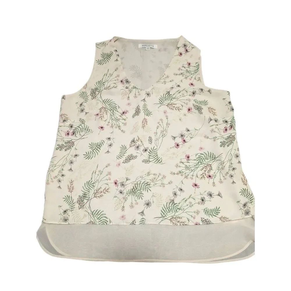Rose & Olive Floral V-Neck Sleeveless Blouse Size Medium